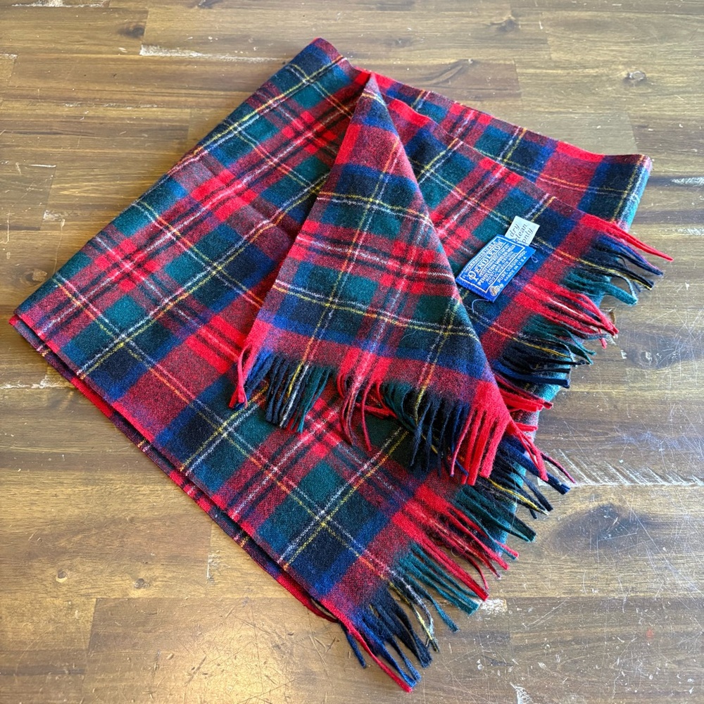 Vintage Pendleton Wool Scarf Tartan Plaid Red Green Blue Fringe Winter